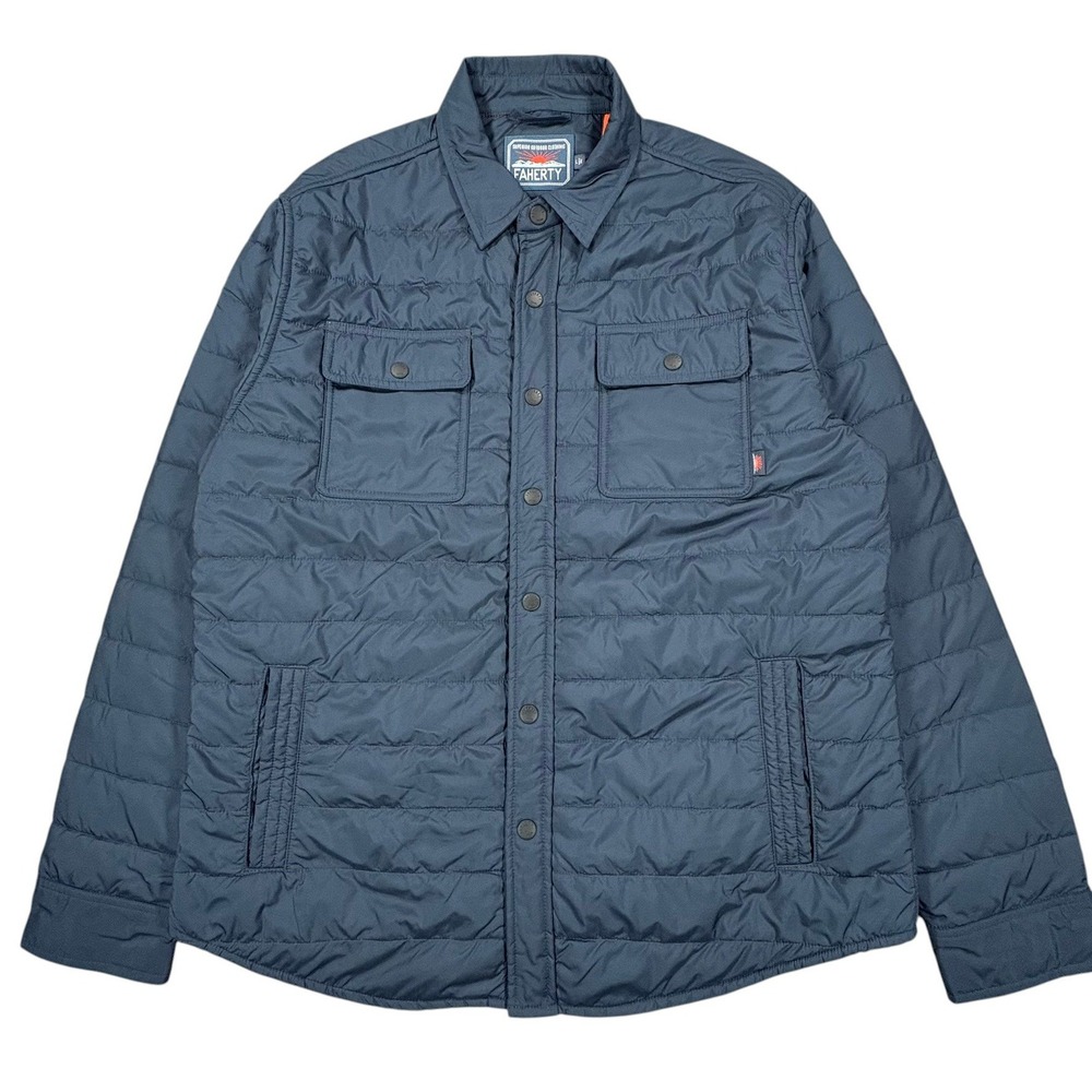 Faherty Atmosphere Jacket Mens L Navy Blue Quilted Puffer Snap Front Coat NWOT